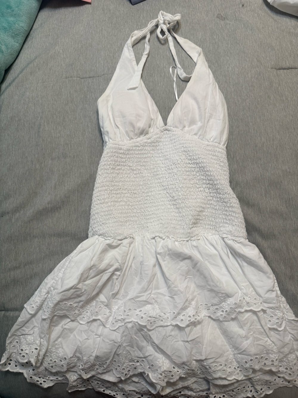 Hollister Halter White Smocked Eyelet Strap Dress